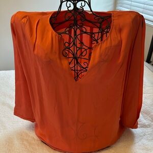 Diane Von Furstenberg Orange 3/4 Sleeve Boxy Blouse